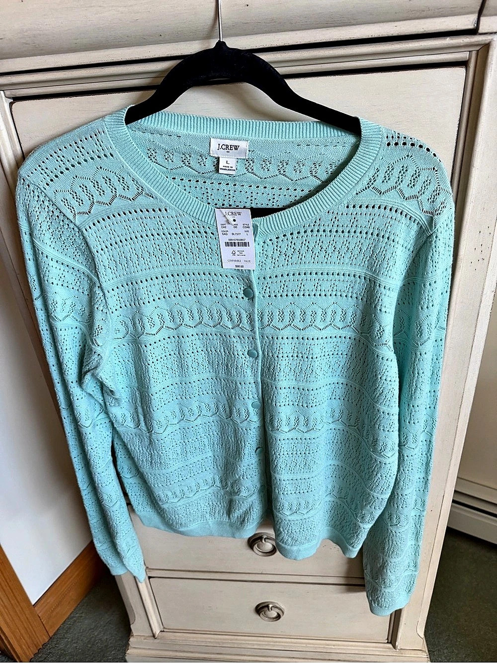 J.CREW Pointelle Cardigan Sweater Cotton Green Small